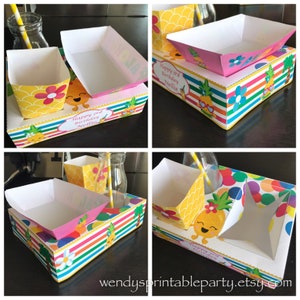 PDF template Pineapple Themed Party Food Lunch Box w/ Hotdog Tray & Popcorn Box (Printable by you /DIY) product info in description tropical