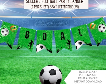 Soccer / Football Banner - Spelling "Goal & Happy Birthday", Sports Day, Soccer Ball, Match Day, Bunting, Print and Cut Instant Download PDF