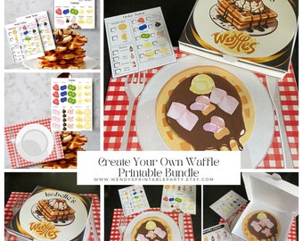 Create Your Own Waffle Set w/ Personalised Box, Menu - Dessert Shop Role Play, Activity Set, Pretend Play Food, Paper Craft, Printable PDF