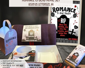 Descarga instantánea - Plantilla PDF Romance is Dead Movie Night / Cinema Set (para imprimir por ti / para hacer tú mismo) gothic glam, galentine, Anti-San Valentín