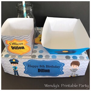 PDF Template Police Theme Party Food Lunch Box W/ Hotdog Tray &amp; Popcorn ...