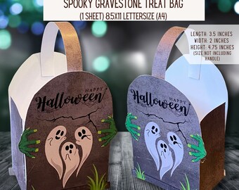 Descarga instantánea: bolsa de golosinas con forma de lápida espeluznante (plantilla PDF) Lápida, fiesta de Halloween, regalo de truco o trato, caja de sorpresas, casa embrujada,