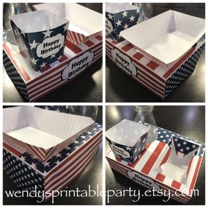 PDF template American Theme Flag Party Food Lunch Box with Hotdog Tray & Popcorn Box (Printable by you /DIY) product details in description