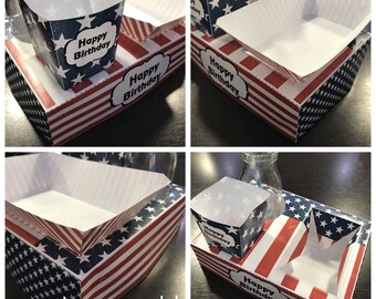 PDF template American Theme Flag Party Food Lunch Box with Hotdog Tray & Popcorn Box (Printable by you /DIY) product details in description