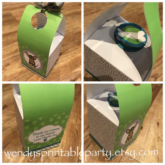 Personalized / Printable By You - PDF template - Puppy Paw-ty Design Treat Box (choose design & puppy image) See description for size Il_570xn