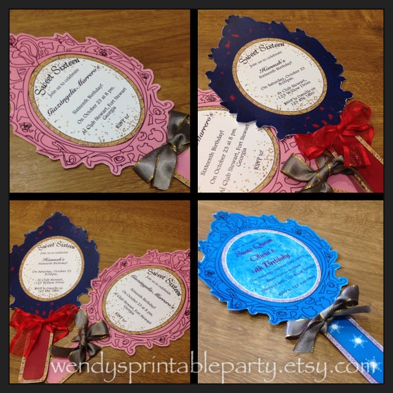 001. Princess Mirror design Invite template (select color / DIY / Printable by You / Personalized) details in description / PDF Jpeg invite Il_570xn