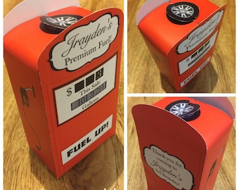 PDF template Personalized Fuel Pump / Gas Pump party favor box (Printable By You size/ details in description) Race Party / Car Racer Party
