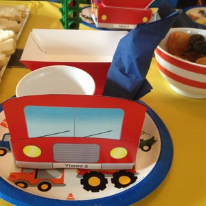 PDF-sjabloon Grote rode bus themafeest eten lunchbox met hotdogtray (doe-het-zelf en door jou te printen) Londen, grote rode bus / vervoer schoolbus