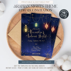 Invito a tema Mille e una notte, matrimonio marocchino, lampade turche, elegante, compleanno per adolescenti, festa per adulti, download immediato, MODIFICABILE Corjl