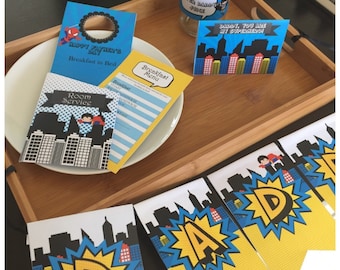 Instant Download Superhero Father's Day Breakfast in Bed Package -Printable By You & DIY -see listing for description of item