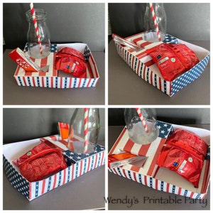 Instant Download - PDF template American Theme Flag, 4th July Popcorn, Cinema =Tray (Printable by you /DIY) - Details in listing pizza nacho