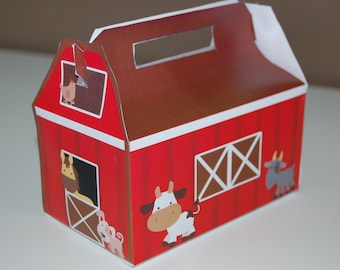Instant Download - PDF template Barn Themed Favor Box / Farm Animal Treat Box (printable by you & diy)  see listing for full details / size