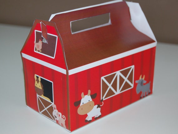 Barn Themed Favor Box / Farm Animal Treat Box (printable by you & diy) PDF template - see listing for full details / size and description Il_570xn
