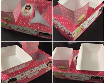 PDF template Pink Girl's Slumber Party Food Lunch Box with Hotdog Tray & Popcorn Box (Printable by you /DIY) product details in description