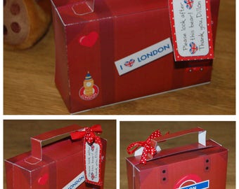 PDF template London Themed Suitcase Template with personalized gift tag (Printable By You & diy) (see description for size) tea party
