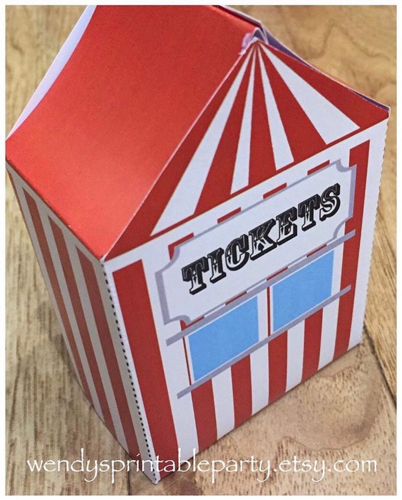 Instant download PDF template Ticket Office treat box / favor, DIY Printable By You size/ details in description Circus party / funfair image 3