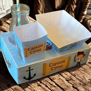 PDF template Pirate themed Party Food Lunch Box w/ Hotdog Tray & Popcorn Box (Printable by you /DIY) - nautical-themed party, Treasure Hunts