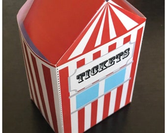 Instant download PDF template Ticket Office treat box / favor, DIY Printable By You (size/ details in description) Circus party / funfair