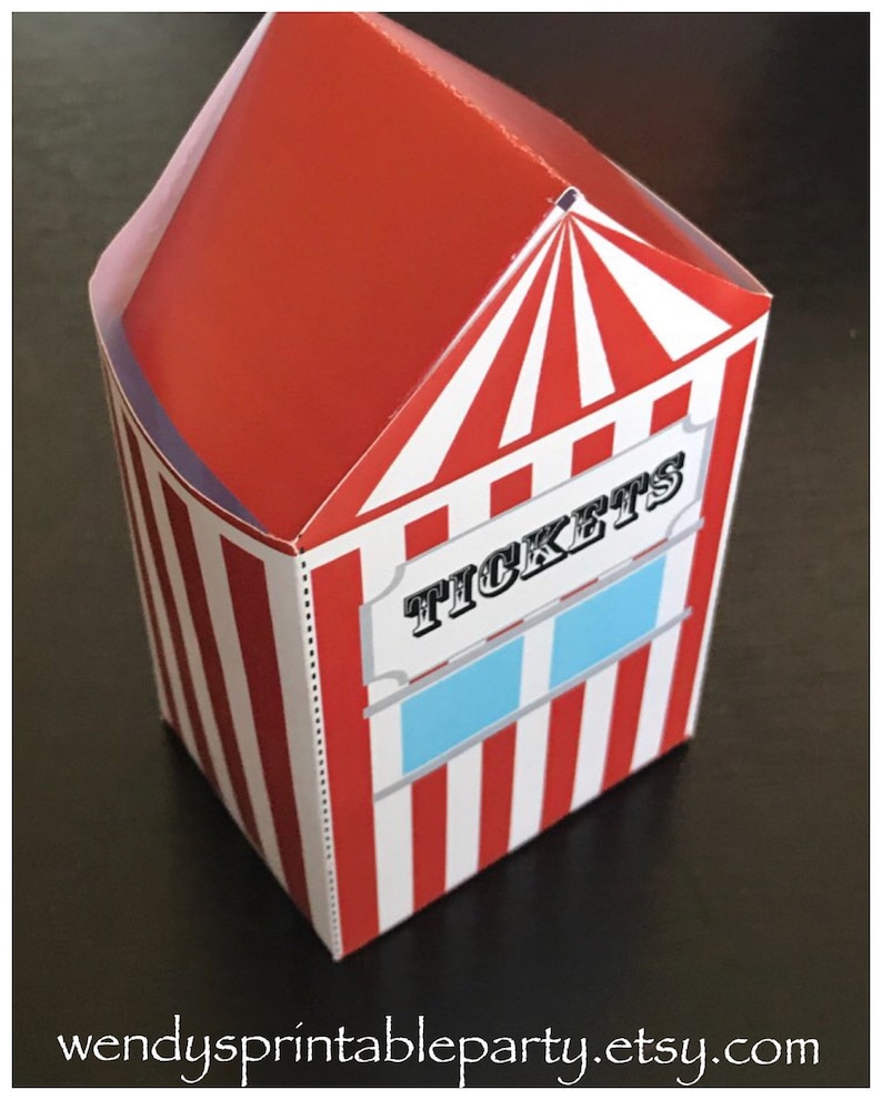 Instant download PDF template Ticket Office treat box / favor, DIY Printable By You size/ details in description Circus party / funfair image 1