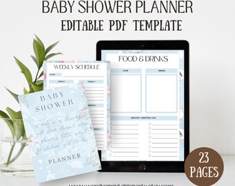 Blue Baby Boy Shower Planner Bundle Editable PDF Instant Download Printable Gift Ideas, Budget Tracker, Vendor list Guest List Baby Registry