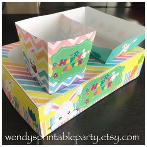 Instant Download PDF template Easter Bunny Party Food Lunch Box w/ Hotdog Tray & Popcorn Box Printable by you /DIY see listing for details image 4