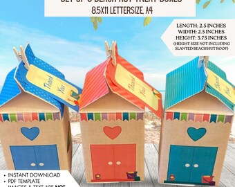 Instant Download PDF template Set of 3 Beach Hut Party / Treat Box (diy & Printable by You (details in description) Milk Carton / Seaside