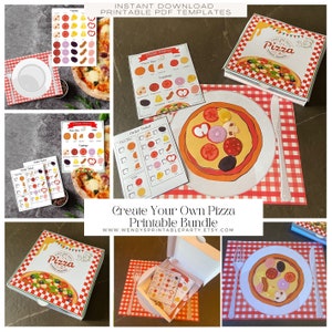 INSTANT DOWNLOAD Create Your Own Pizza Bundle with Pizza Box, Menu - Role Play, Activity Set, Pretend Play Food, Paper Craft, School Project