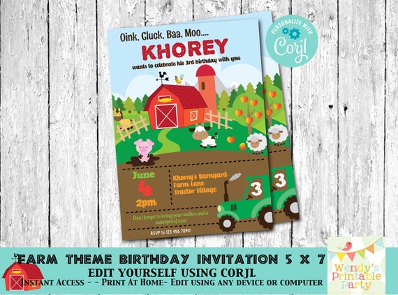 EDITABLE - Barnyard Birthday Party Invitation, Corjl Edit, Instant ...