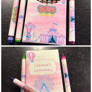 PDF Template Personalized Pink Carnival / Funfair Theme Crayon Box &amp; Matching Crayon Wraps ...