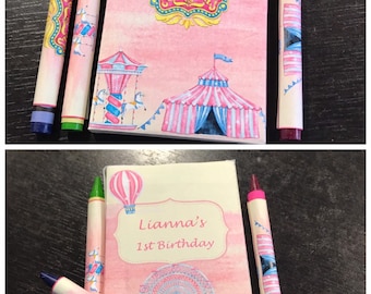 PDF template personalized pink carnival / funfair theme crayon box & matching crayon wraps (printable by you) see description for detail