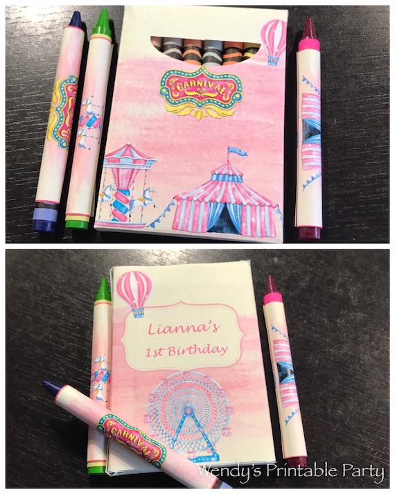 Personalized/printable by you/ pink carnival / funfair theme crayon box & matching crayon wraps (PDF template) see description for detail Il_570xn