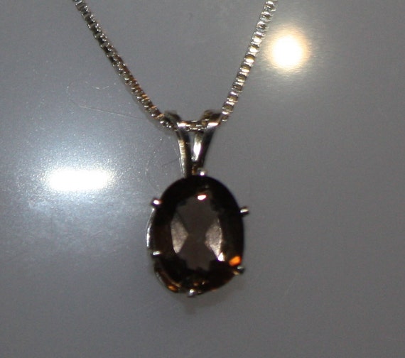 10% Discount applied to price     SMOKEY Quartz Pendant Necklace in SS   18"
