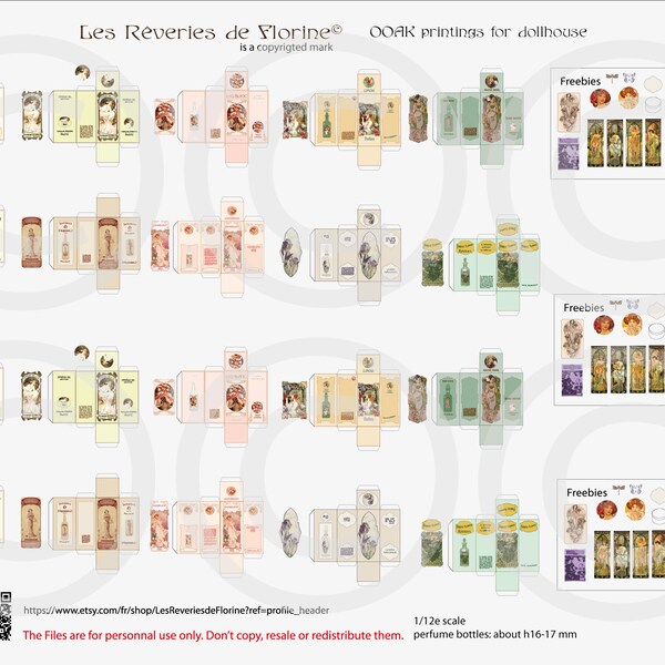 Printable miniature Art Nouveau style perfume boxes in 1/12th scale