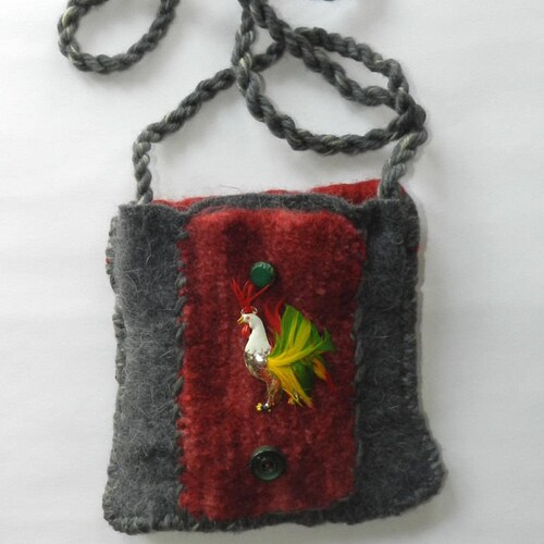 Hand Knit Felted Crossbody Bag, Small Red and Grey Felt order Purse, OOAK Hand Knit Felt Gift