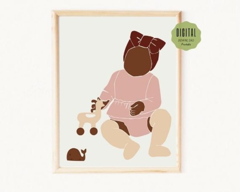 Black Baby Girl Wall Art Printable Nursery Decor Boho Etsy