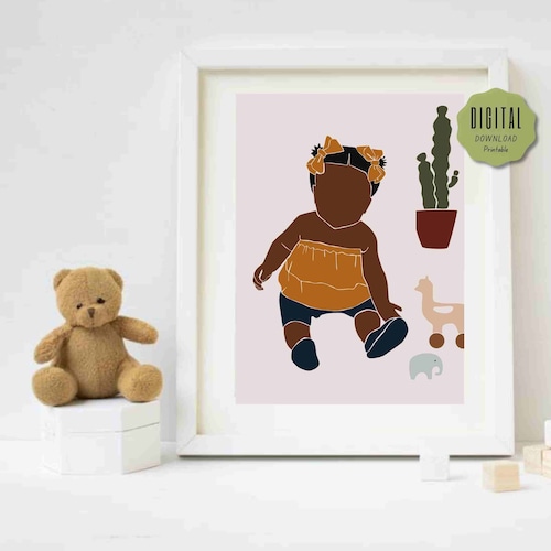 Black Baby Girl Wall Art Printable Nursery Decor Boho Etsy