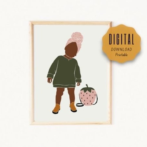 Black Baby Girl Wall Art Printable Nursery Decor Boho Etsy