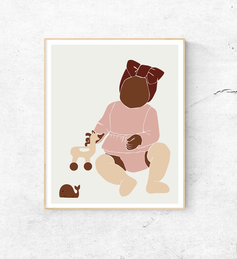 Black Baby Girl Wall Art Printable Nursery Decor Boho Etsy