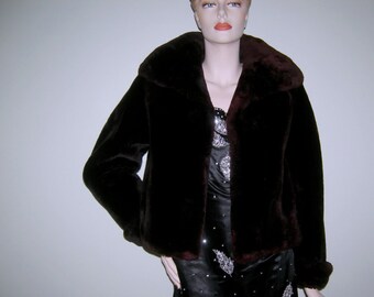 Vintage 1940s Fur Coat MOUTON Brown Sheared Lamb Sheared Beaver Swing ROCKABILLY Pin-up Fur JACKET