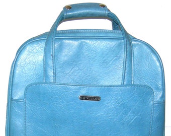 Vintage Samsonite Silhouette II Carryon Bag Flight Travel Top Handle Mod Mid Century Vinyl French Blue Space age Carry On Samsonite Luggage