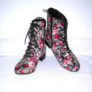 Vintage 1960s Haight-Ashbury Boots/ Mod Go-Go Boots/ Granny/ Steampunk/ Victorian Hippie Chic/ Groovy FLORAL Ankle Boots/ BUMPER Boots 8.5 image 1