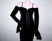 SUBTERRANEA Dress Black Goth Steampunk MORTICIA Adams Medieval Witch Victorian Renaissance Costume Dress Mermaid Gown Halloween M