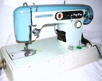 Brother 651 Vintage Japanese Sewing Machine/ Brother Z 651/ Turquoise/ Blue/ Brother Charger Sewing Machine/ MId Century/ Heavy Duty/ Japan