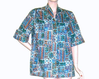 Koszula hawajska MCINERNY z lat 50. XX wieku, vintage, połowa wieku, MCINERNY z lat 60. XX wieku, kostium kąpielowy z timerem do herbaty, narzutka, nadruk Tiki, Rockabilly, moda słoneczna, Hawaje, USA