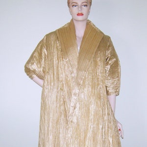 Vintage 50s Ceil Chapman Coat Haute Couture Gold Lurex Tree Bark Taffeta Trapeze Opera Coat Rare Grace Kelly image 1