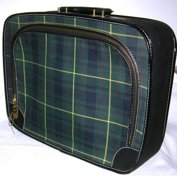 Vintage 1960s PLAID Suitcase Carry On Overnight B… - image 2