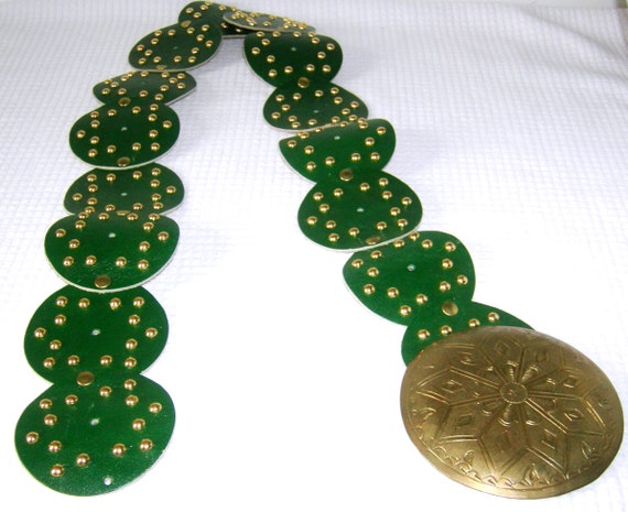 VTG Authentic 60s Morocco Brass Leather Wide Disc Boho Hippie Concho Belt 40\