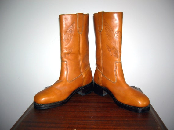 Vintage 70s Mens Boots Made USA Leather Double American Eagle - Etsy