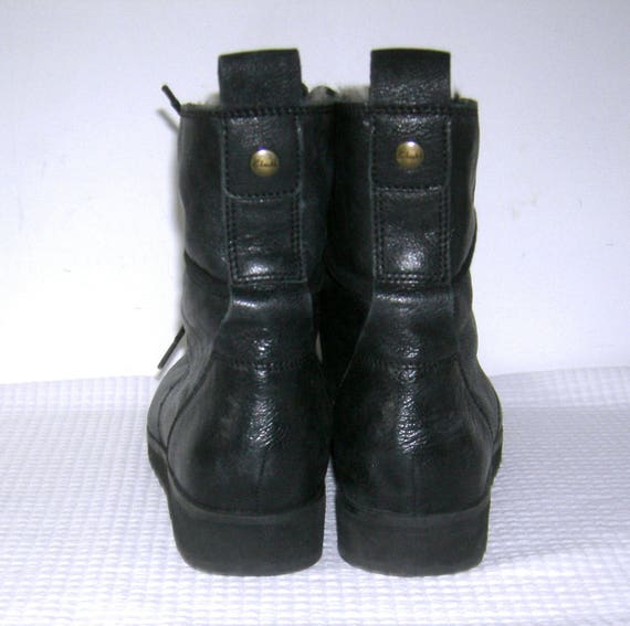 Vintage Clarks Boots/ Black Leather/ Faux Fur Lin… - image 10