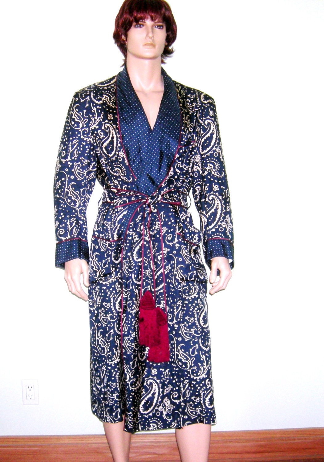 100% Men's Silk Robe Luxury Long Silk Bathrobe Pure Male Silk Robes - Navy  Blue / XS